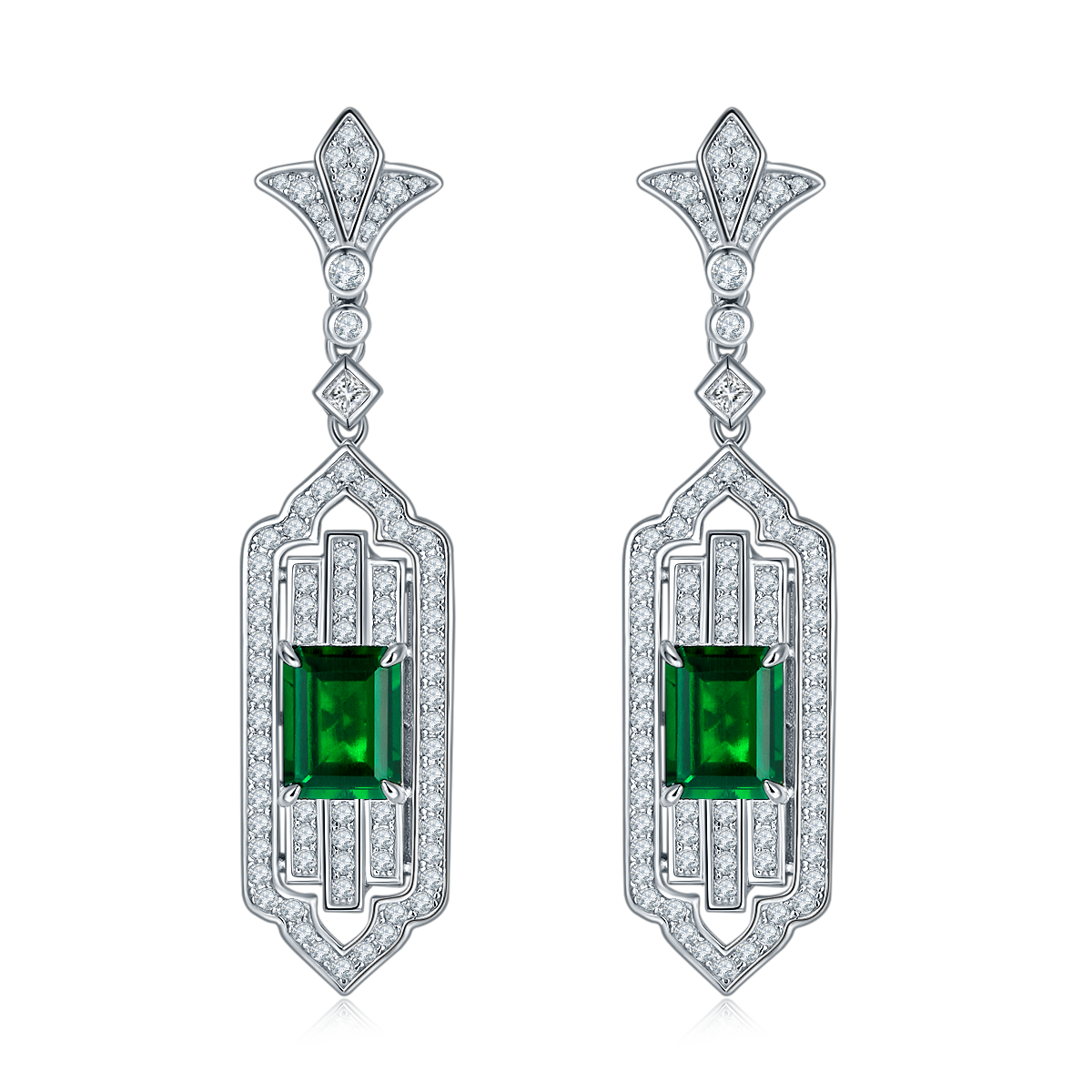 Emerald-Silver 925 Earrings Plated in 18k Gold
