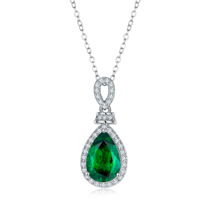 Pear Emerald-Silver 925 Necklace Plated in 18k Gold