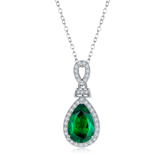 Pear Emerald-Silver 925 Necklace Plated in 18k Gold