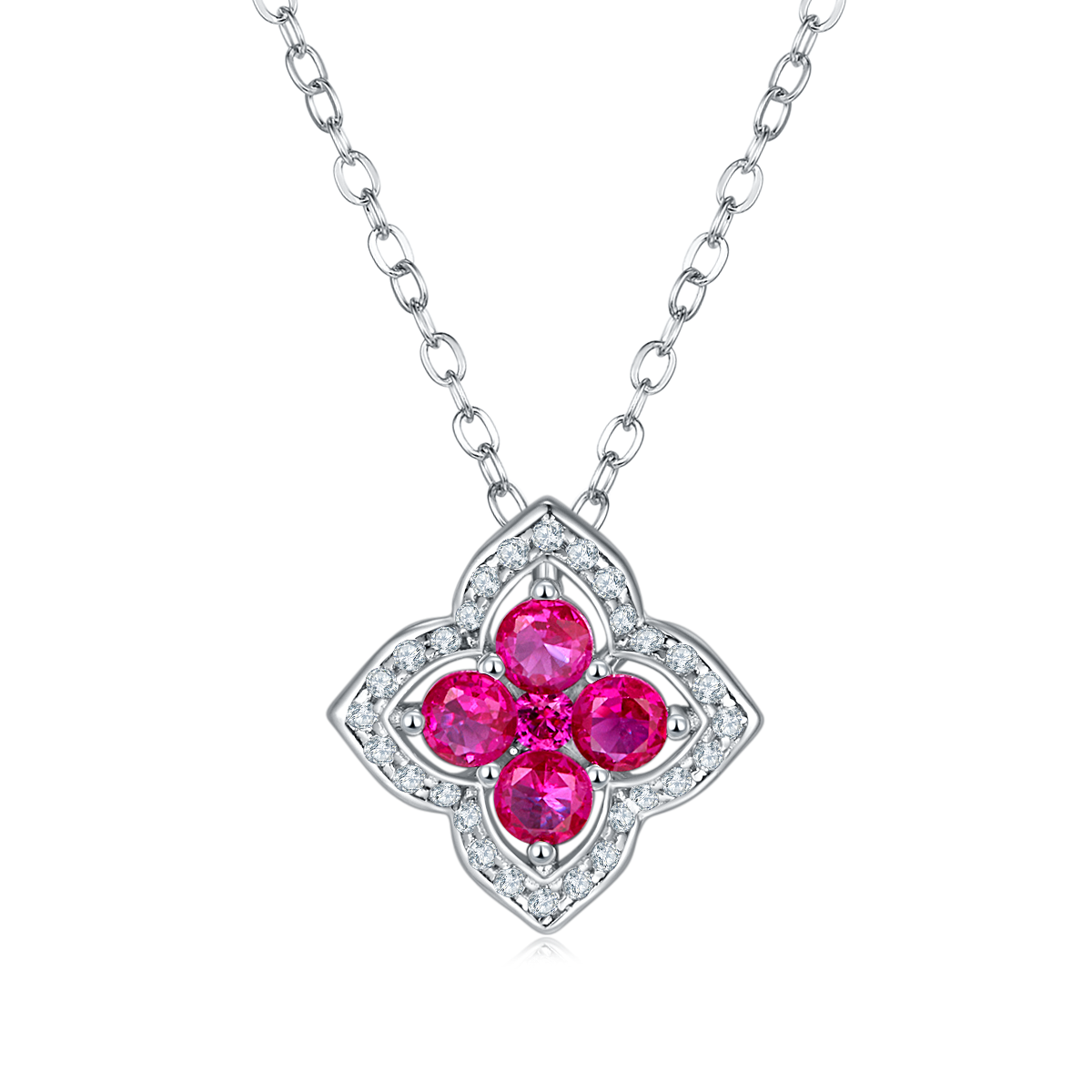 Four-leaf Clover Ruby-Silver 925 Necklace Plated in 18k Gold