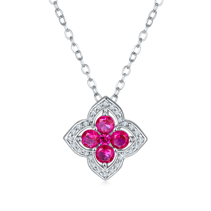 Four-leaf Clover Ruby-Silver 925 Necklace Plated in 18k Gold