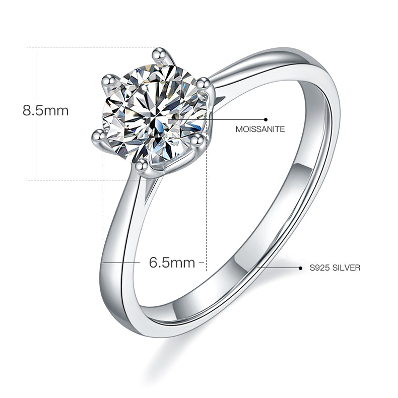 Simple Six Prong - 1ct Moissanite Silver 925 Ring Plated in 18k Gold