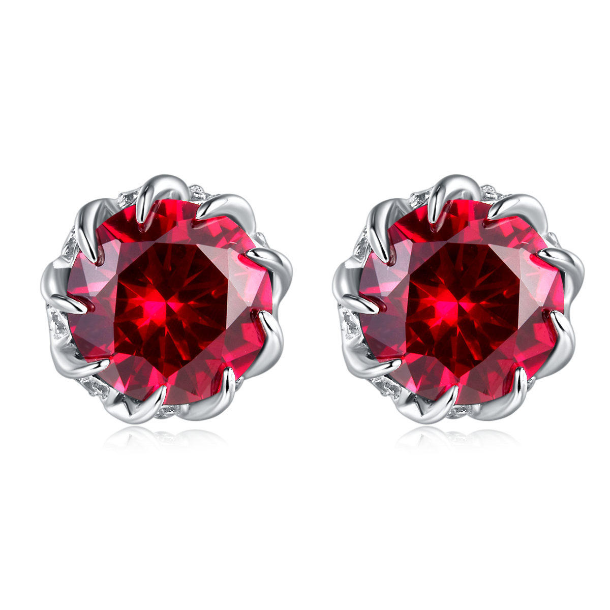 Round Ruby-Silver 925 Earrings Plated in 18k Gold