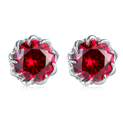 Round Ruby-Silver 925 Earrings Plated in 18k Gold