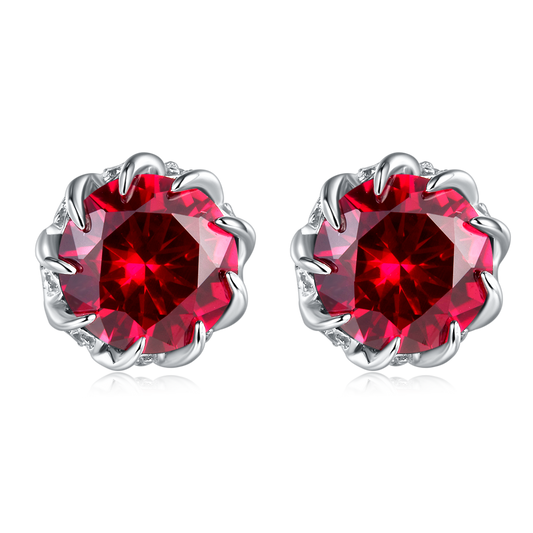 Round Ruby-Silver 925 Earrings Plated in 18k Gold