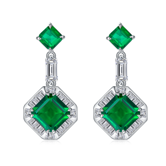 Cushion Emerald-Silver 925 Earrings Plated in 18k Gold
