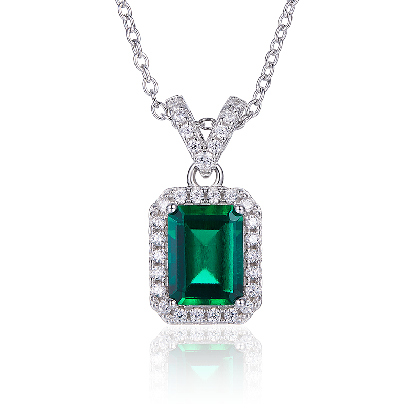 Radiant Emerald-Silver 925 Necklace Plated in 18k Gold
