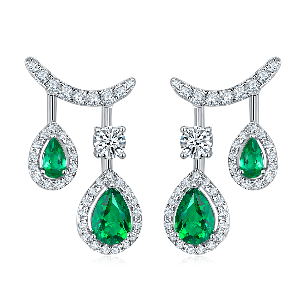 Pear Emerald-Silver 925 Earrings Plated in 18k Gold