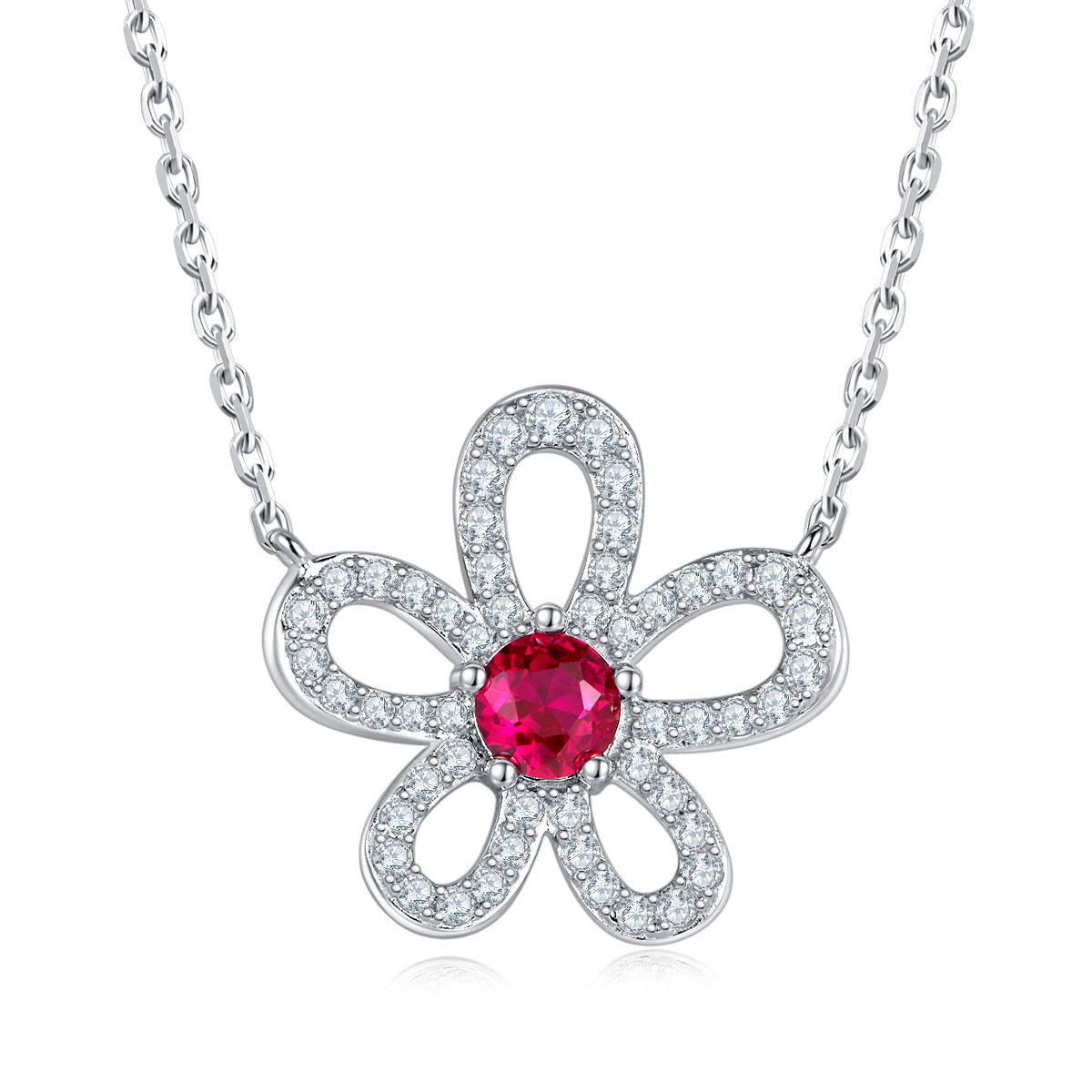 Round Ruby-Silver 925 Necklace Plated in 18k Gold