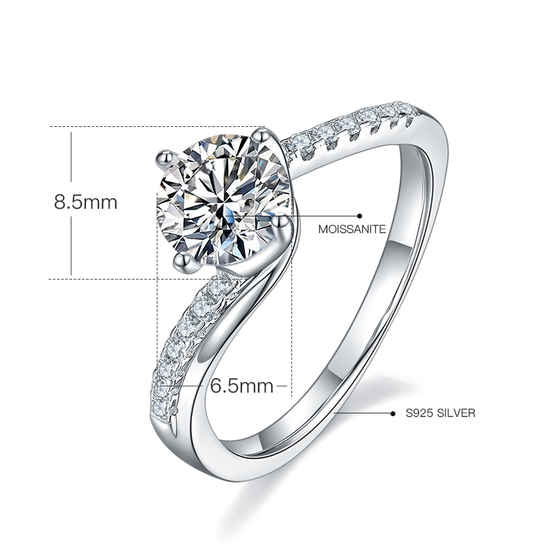 Four Prong - 1ct Moissanite Silver 925 Ring Plated in 18k Gold