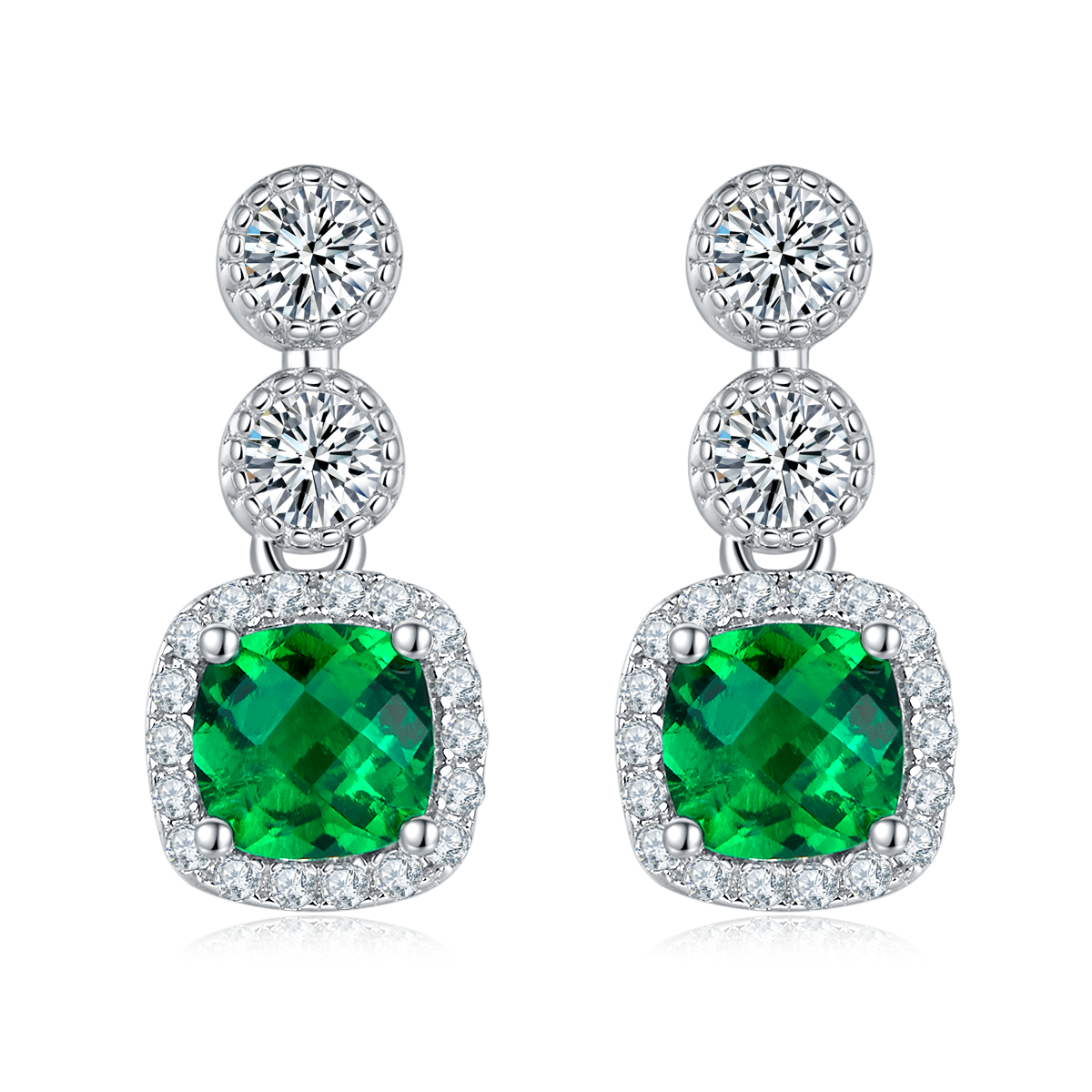 Cushion Cut Emerald-S925 Silver Earrings Plated in 18k Gold
