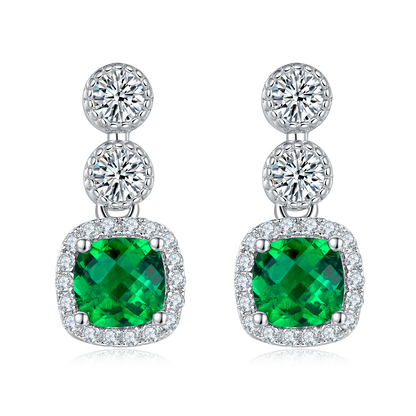 Cushion Cut Emerald-S925 Silver Earrings Plated in 18k Gold