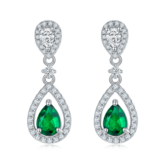 Pear Emerald-Silver 925 Earrings Plated in 18k Gold