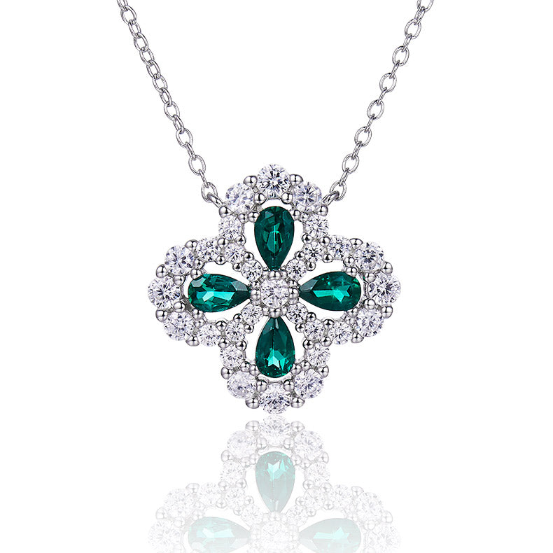 four-leaf Clover Emerald-Silver 925 Necklace Plated in 18k Gold