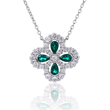 four-leaf Clover Emerald-Silver 925 Necklace Plated in 18k Gold