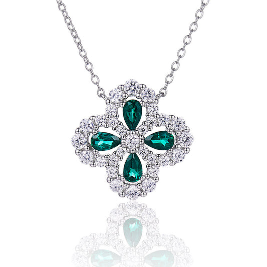 four-leaf Clover Emerald-Silver 925 Necklace Plated in 18k Gold