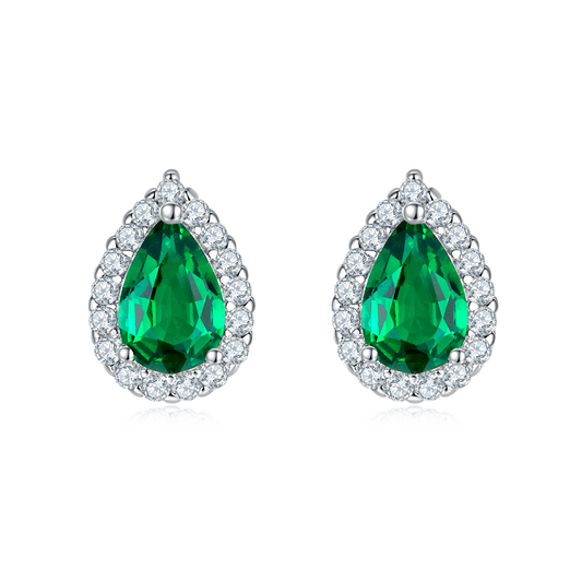 Pear Emerald-Silver 925 Earrings Plated in 18k Gold