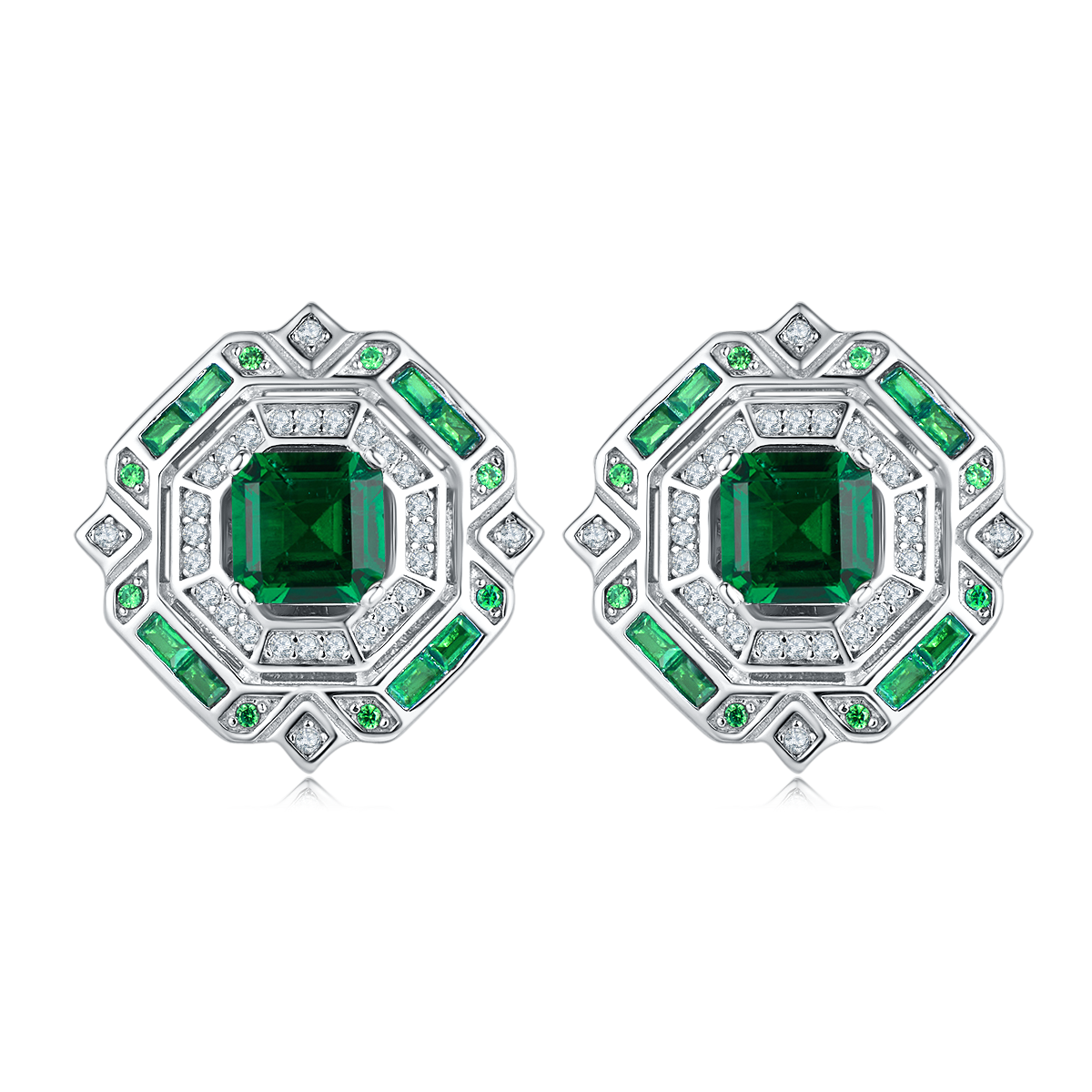 Princess Emerald-Silver 925 Earrings Plated in 18k Gold