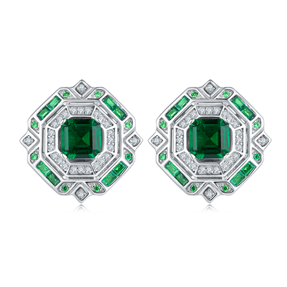 Princess Emerald-Silver 925 Earrings Plated in 18k Gold