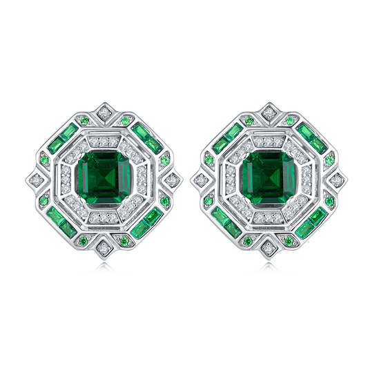 Princess Emerald-Silver 925 Earrings Plated in 18k Gold