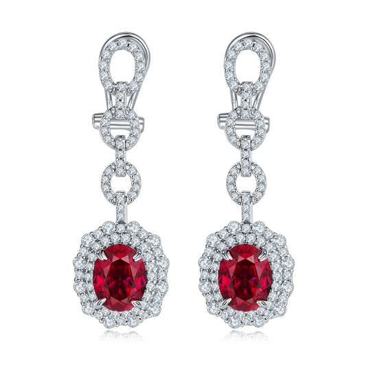 Oval Ruby-Silver 925 Earrings Plated in 18k Gold