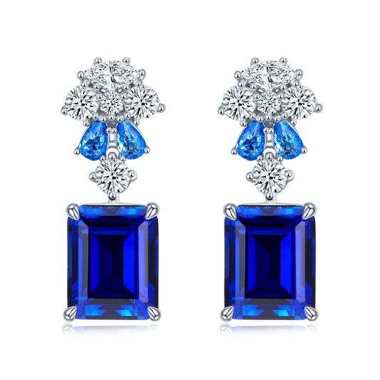 Radiant Cut Sapphire-Silver 925 Earrings Plated in 18k Gold