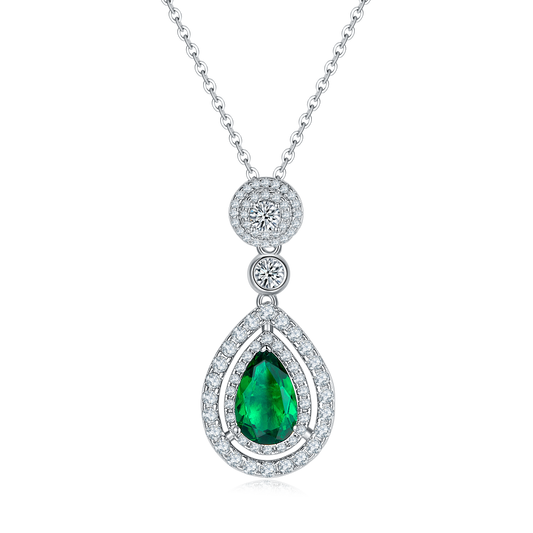 Pear Emerald-Silver 925 Necklace Plated in 18k Gold