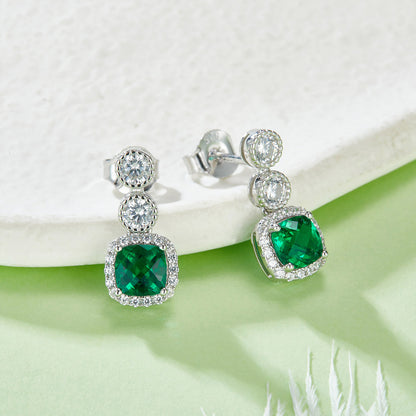 Cushion Cut Emerald-S925 Silver Earrings Plated in 18k Gold