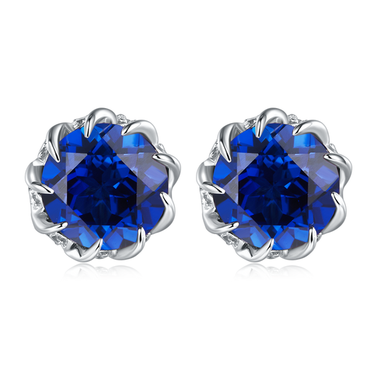 Round Sapphire-Silver 925 Earrings Plated in 18k Gold