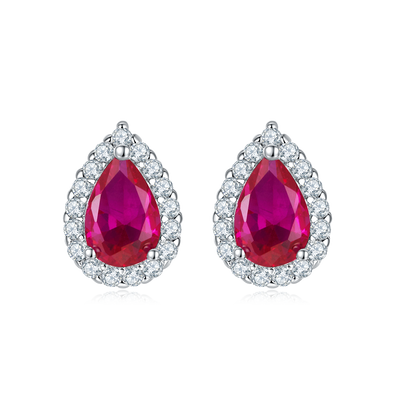 Pear Ruby-Silver 925 Earrings Plated in 18k Gold