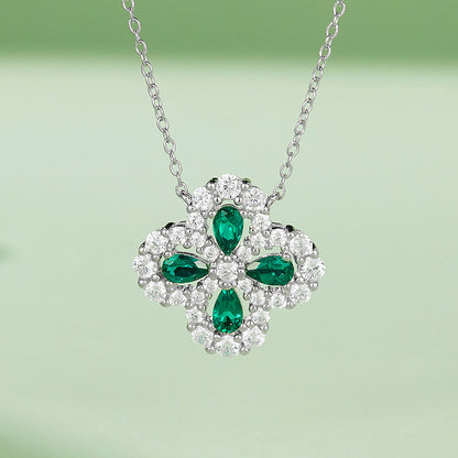 four-leaf Clover Emerald-Silver 925 Necklace Plated in 18k Gold