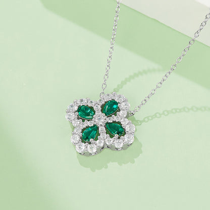 four-leaf Clover Emerald-Silver 925 Necklace Plated in 18k Gold