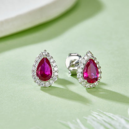 Pear Ruby-Silver 925 Earrings Plated in 18k Gold