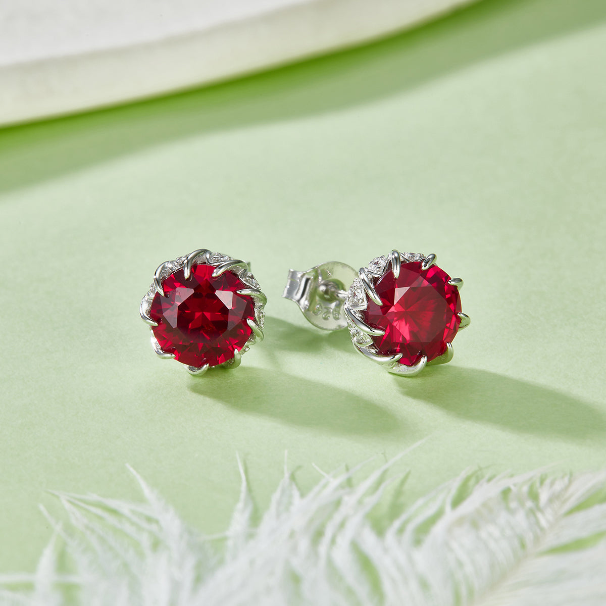 Round Ruby-Silver 925 Earrings Plated in 18k Gold