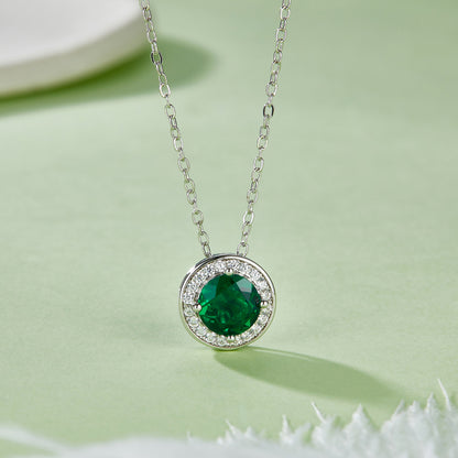 Round Emerald-Silver 925 Necklace Plated in 18k Gold