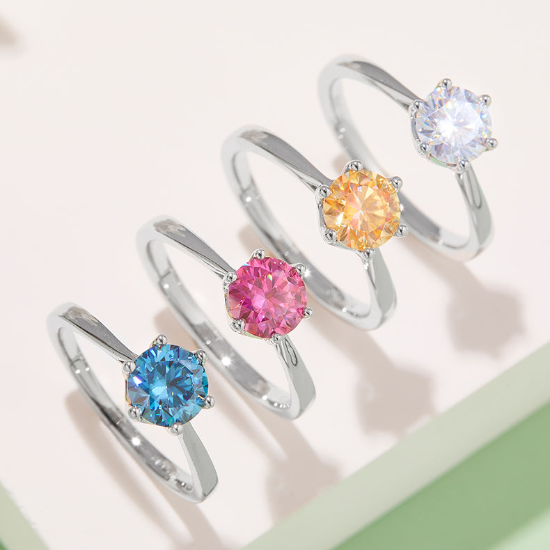 Simple Six Prong - 1ct Moissanite Silver 925 Ring Plated in 18k Gold
