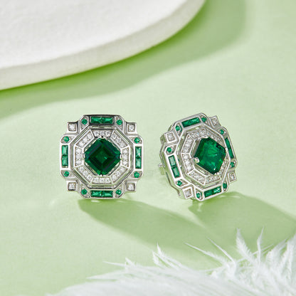Princess Emerald-Silver 925 Earrings Plated in 18k Gold