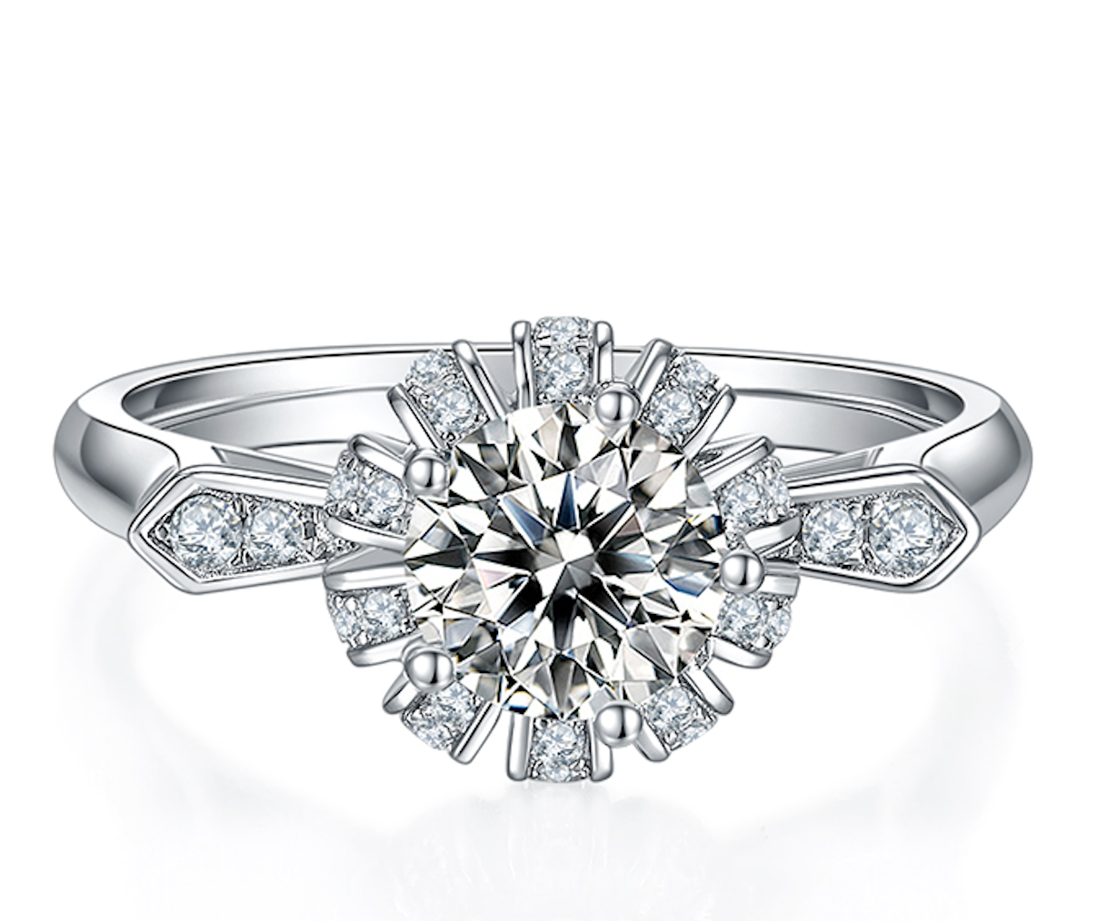 Sun - 1ct Moissanite Silver 925 Ring Plated in 18k Gold