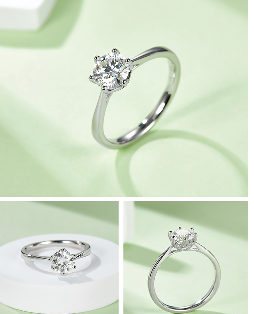 Simple Six Prong - 1ct Moissanite Silver 925 Ring Plated in 18k Gold