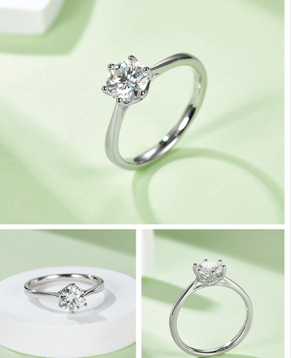 Simple Six Prong - 1ct Moissanite Silver 925 Ring Plated in 18k Gold