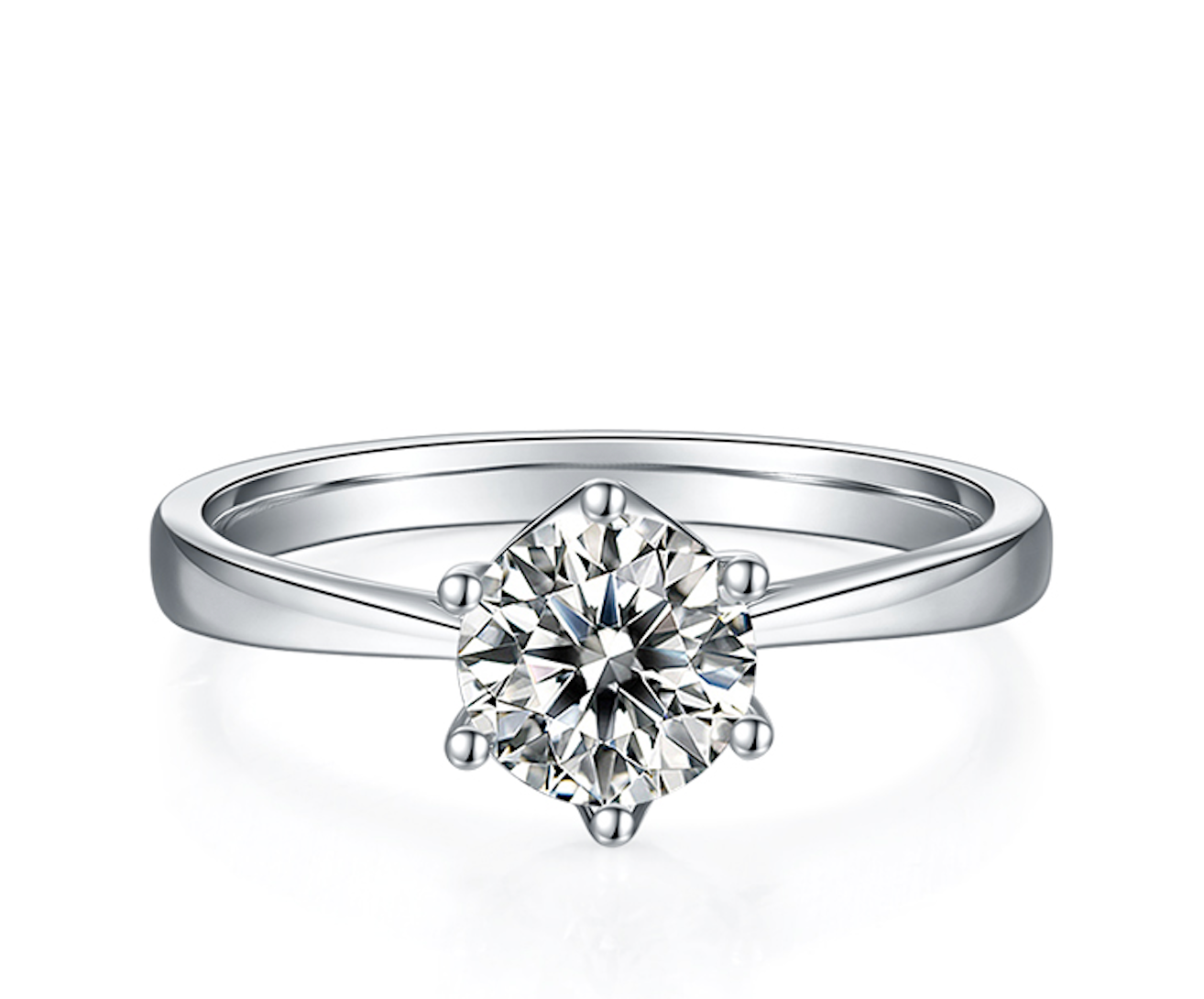 Simple Six Prong - 1ct Moissanite Silver 925 Ring Plated in 18k Gold