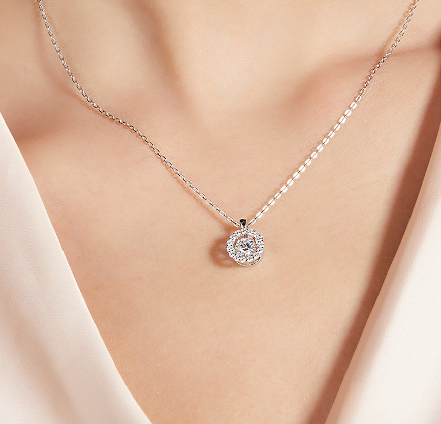 Circle-Dancing Moissanite Silver 925 Pendant Plated in 18k Gold