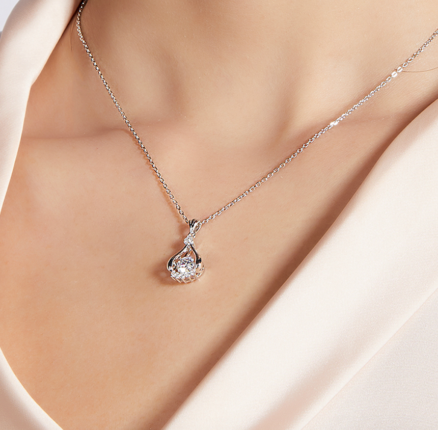 Tears of Happiness-Dancing Moissanite Silver 925 Pendant Plated in 18k Gold