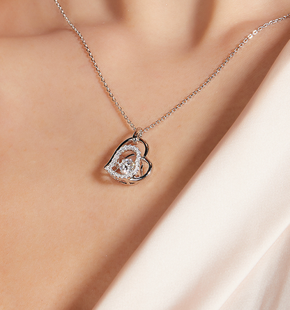 Double Heart-Dancing Moissanite Silver 925 Pendant Plated in 18k Gold