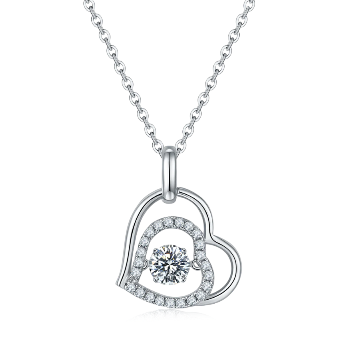 Double Heart-Dancing Moissanite Silver 925 Pendant Plated in 18k Gold