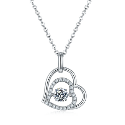 Double Heart-Dancing Moissanite Silver 925 Pendant Plated in 18k Gold