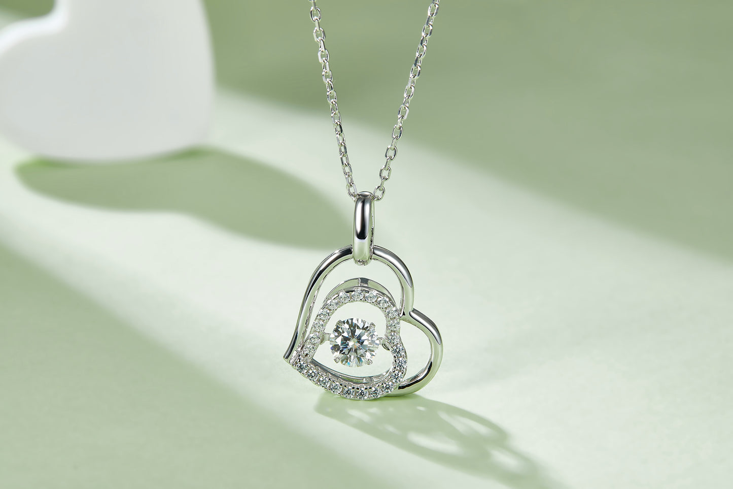 Double Heart-Dancing Moissanite Silver 925 Pendant Plated in 18k Gold