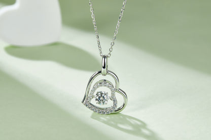 Double Heart-Dancing Moissanite Silver 925 Pendant Plated in 18k Gold