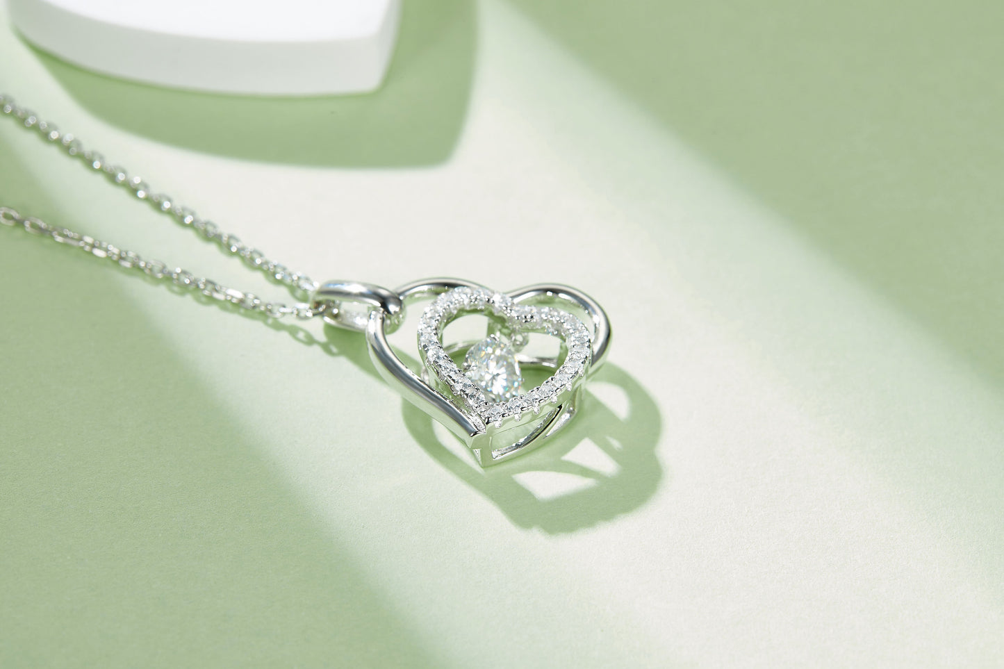 Double Heart-Dancing Moissanite Silver 925 Pendant Plated in 18k Gold