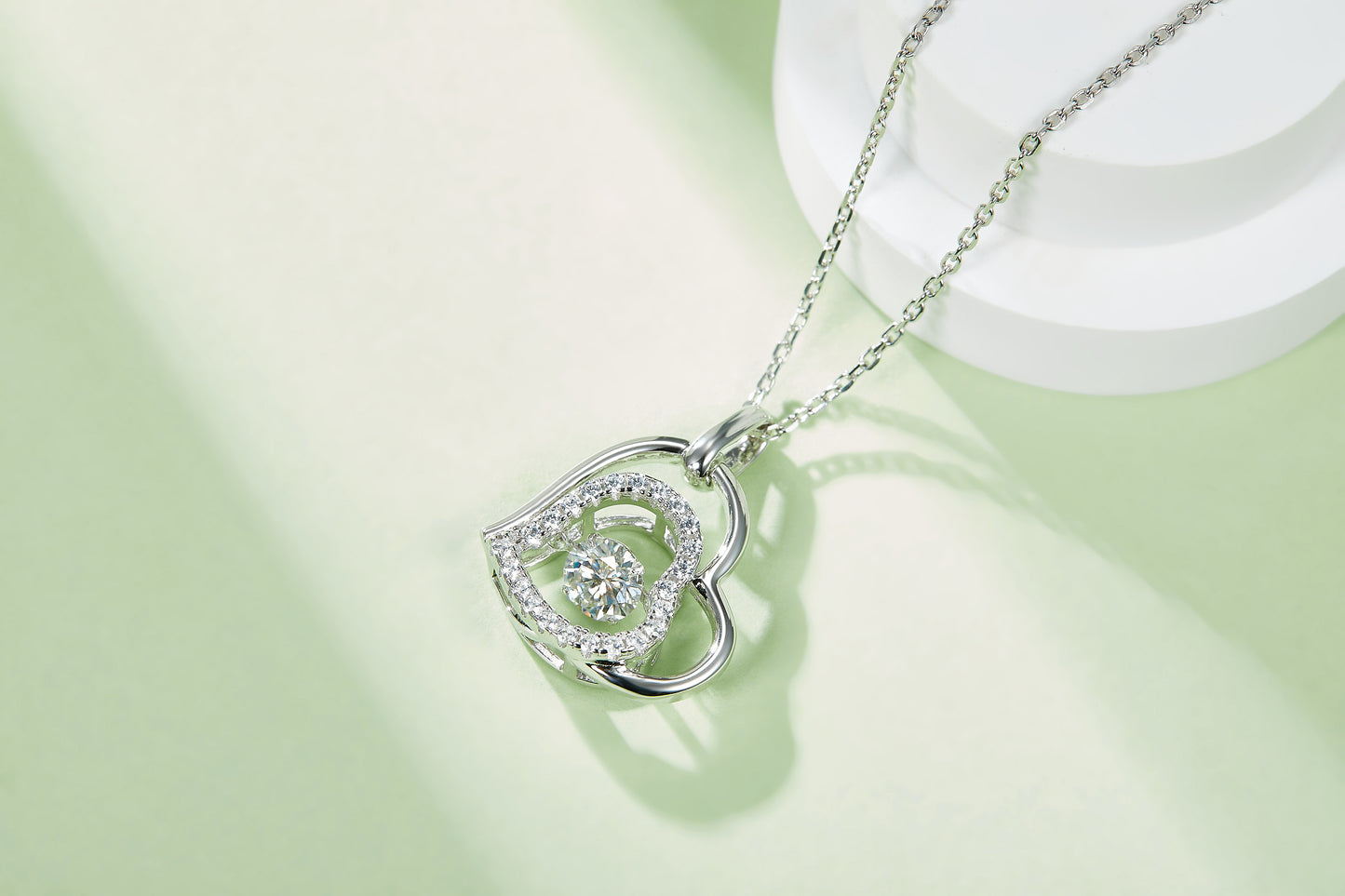 Double Heart-Dancing Moissanite Silver 925 Pendant Plated in 18k Gold